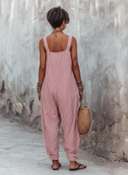 Minimalist Striped Loose-Fit Square-Neck Sleeveless Jumpsuit