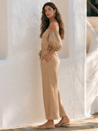 Off-Shoulder Drawstring Wide-Leg Jumpsuit