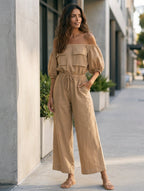 Off-Shoulder Drawstring Wide-Leg Jumpsuit