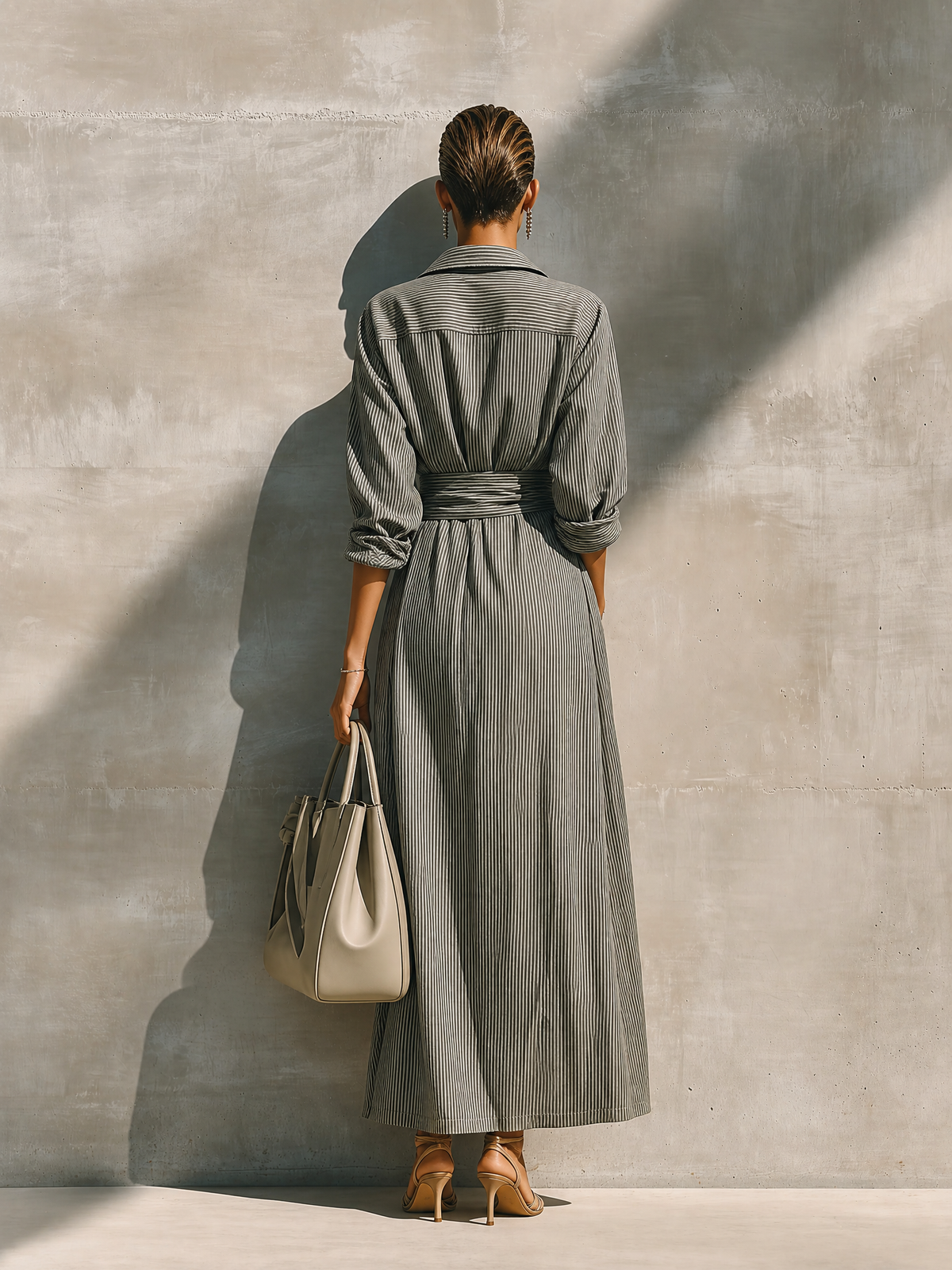 Striped Wrap Maxi Shirt Dress