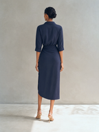 Sculpted Wrap Midi Shirt Dress