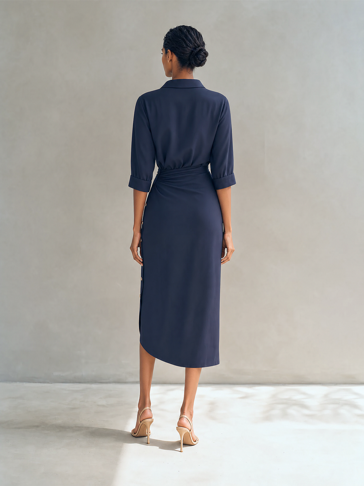 Sculpted Wrap Midi Shirt Dress