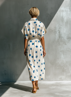 Linen-Blend Polka Dot Shirt Dress