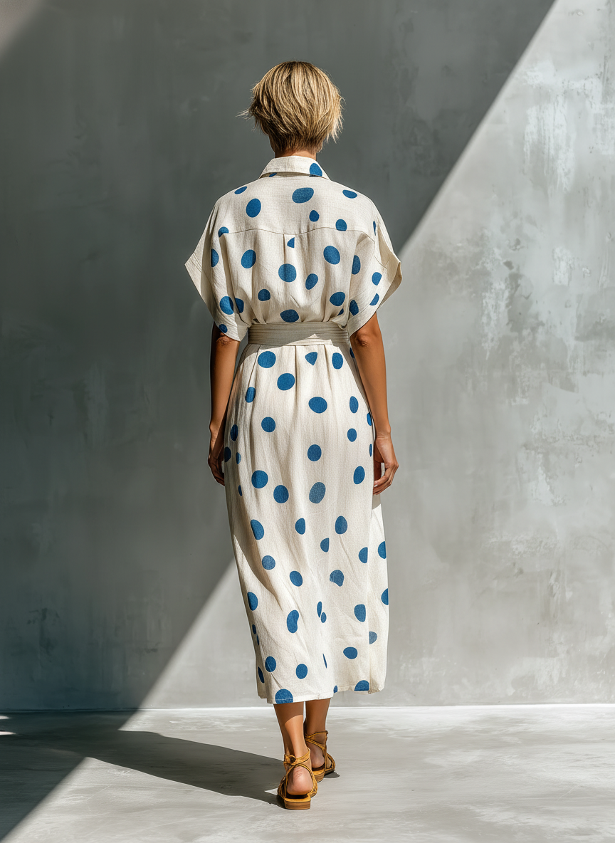 Linen-Blend Polka Dot Shirt Dress