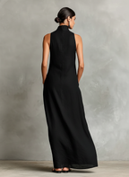High-Neck Pocket Maxi Dress