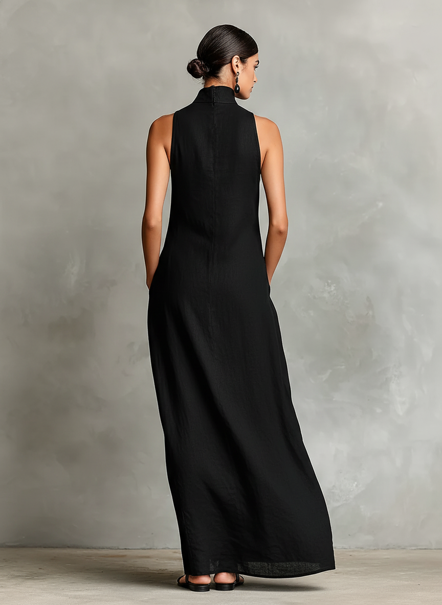 High-Neck Pocket Maxi Dress