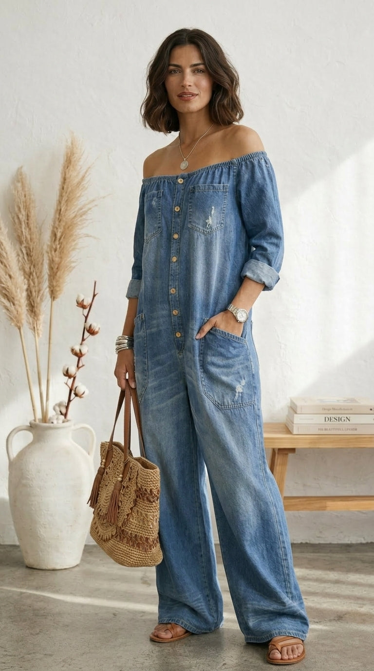 Alma | Bardot Neckline Jumpsuit