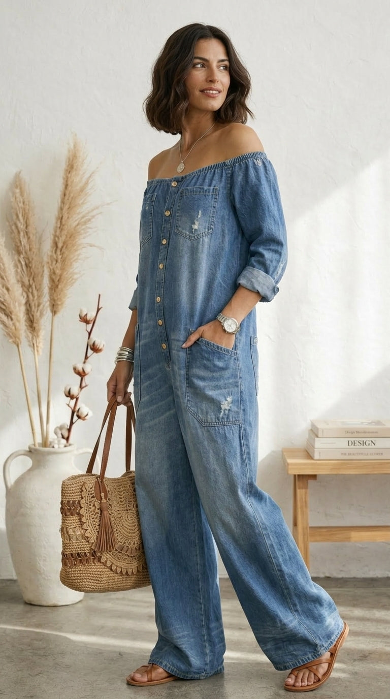 Alma | Bardot Neckline Jumpsuit