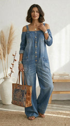 Ruth | Blue Off-Shoulder Wide-Leg Jumpsuit