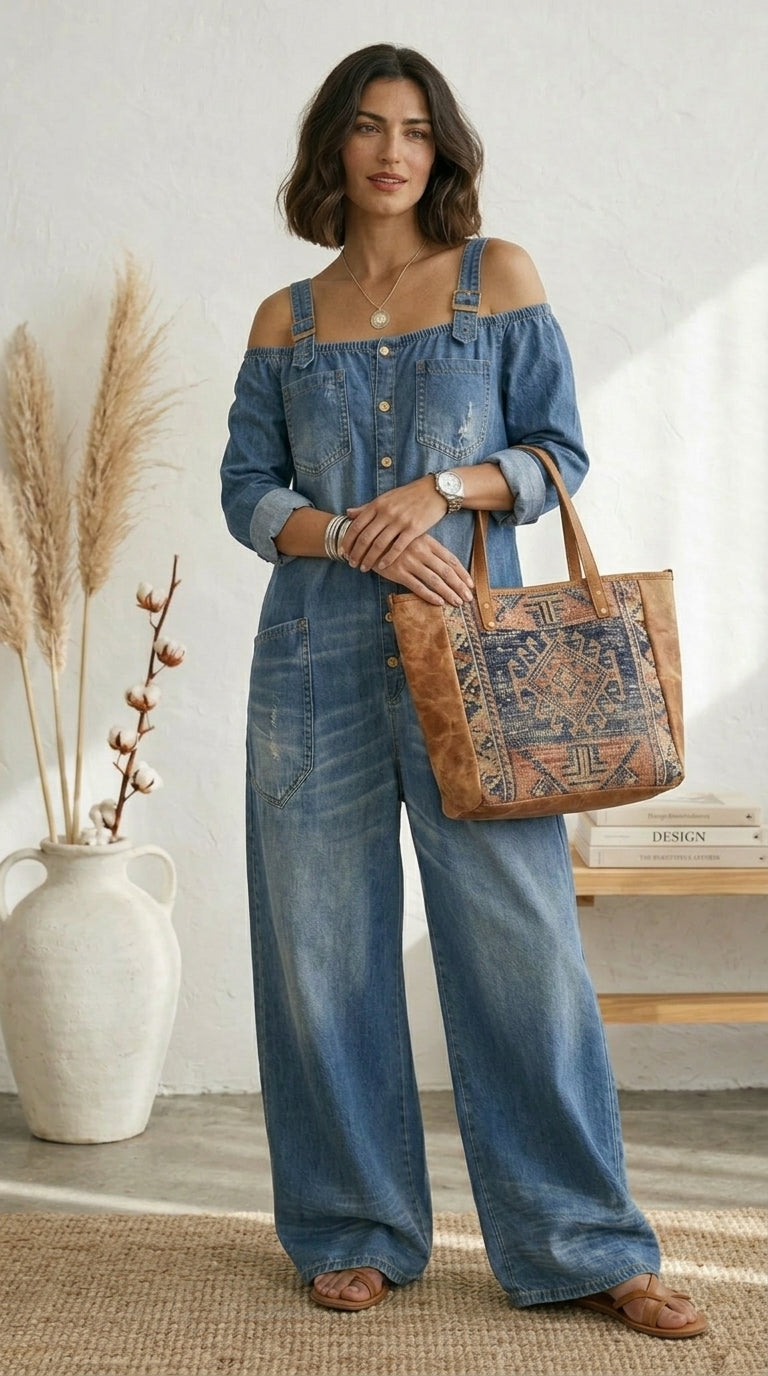 Ruth | Blue Off-Shoulder Wide-Leg Jumpsuit