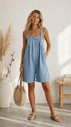 Valentina | Vintage-Style Short Blue Jumpsuit