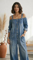 Ruth | Blue Off-Shoulder Wide-Leg Jumpsuit