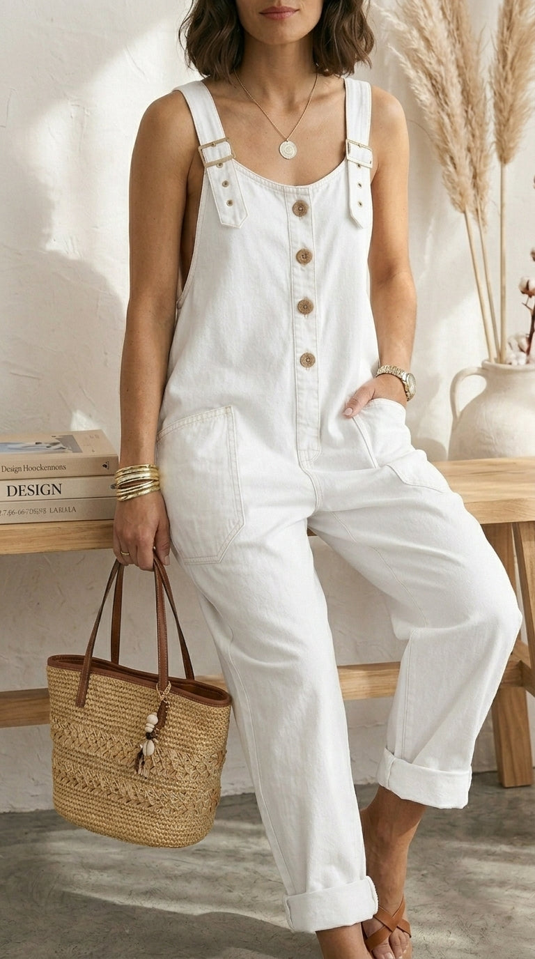 Pilar | Vintage Blue Dungarees with Adjustable Straps