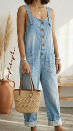Pilar | Vintage Blue Dungarees with Adjustable Straps