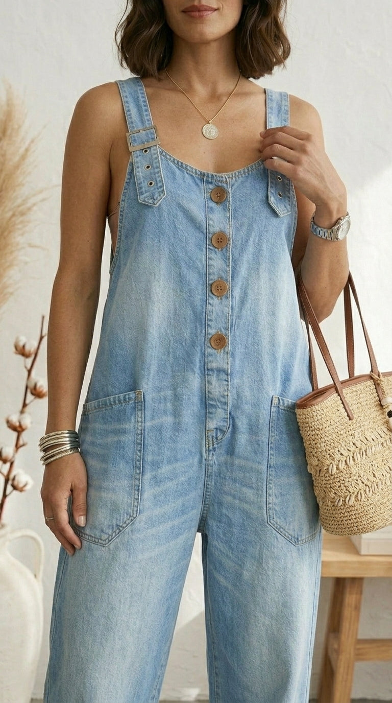 Pilar | Vintage Blue Dungarees with Adjustable Straps