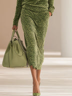 Retro Leopard Print Stand Collar Velvet Top + Skirt Set