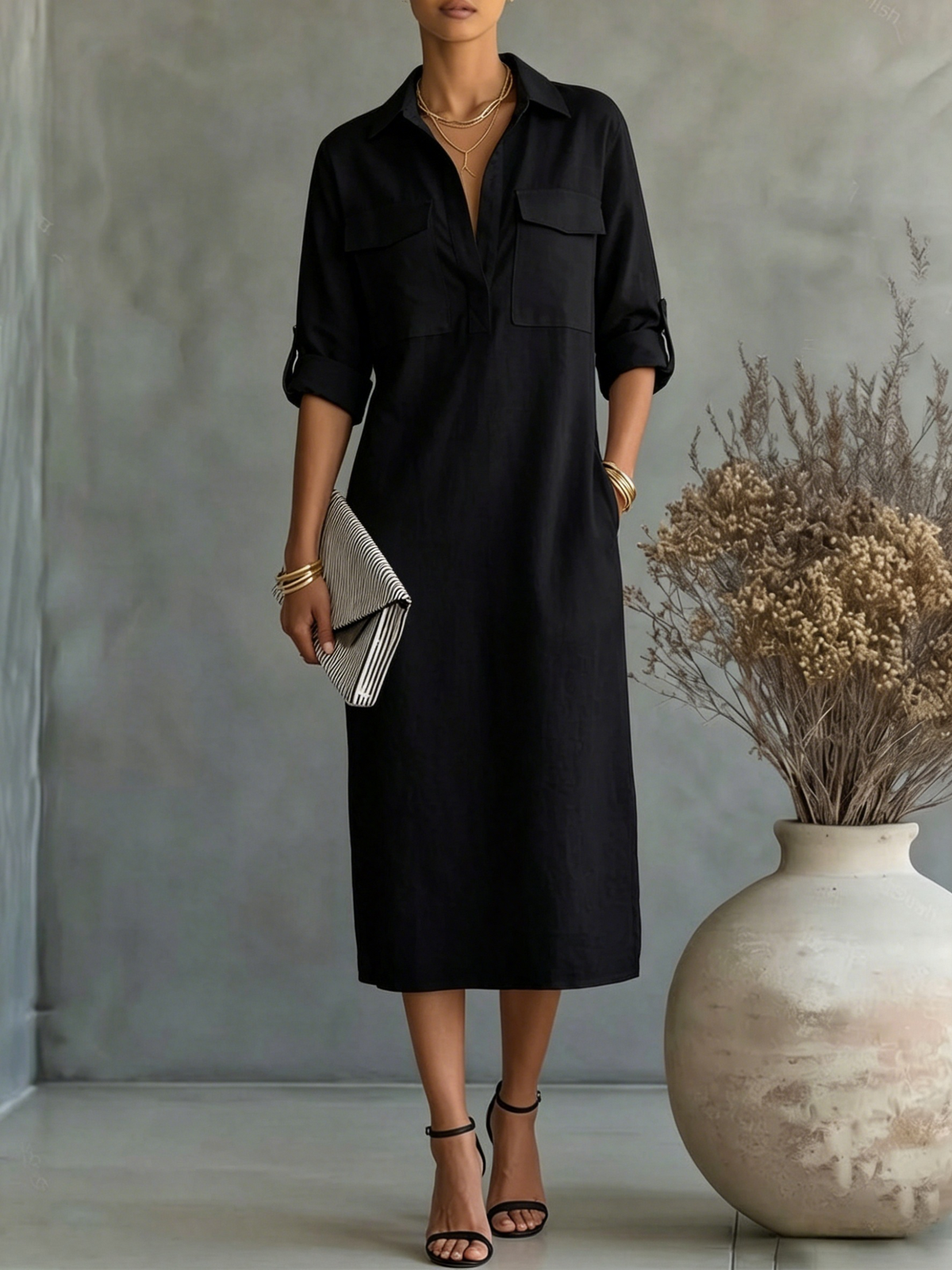 Limited-Time Offer: 49% OFF🔥 Women's Linen Button Down Utility Dress with Pockets