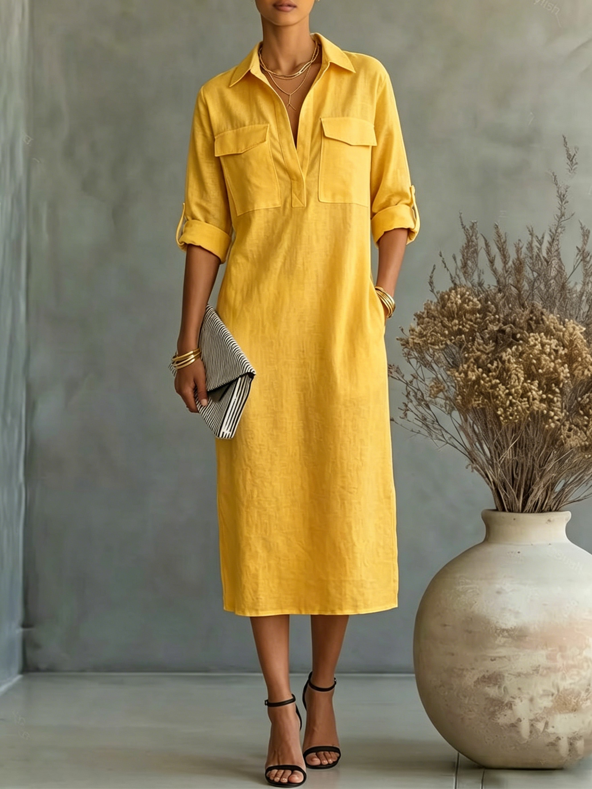 Limited-Time Offer: 49% OFF🔥 Women's Linen Button Down Utility Dress with Pockets