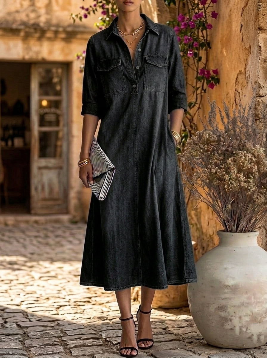 HOT SALE🌸 Women’s Casual Pockets Button Denim Dress