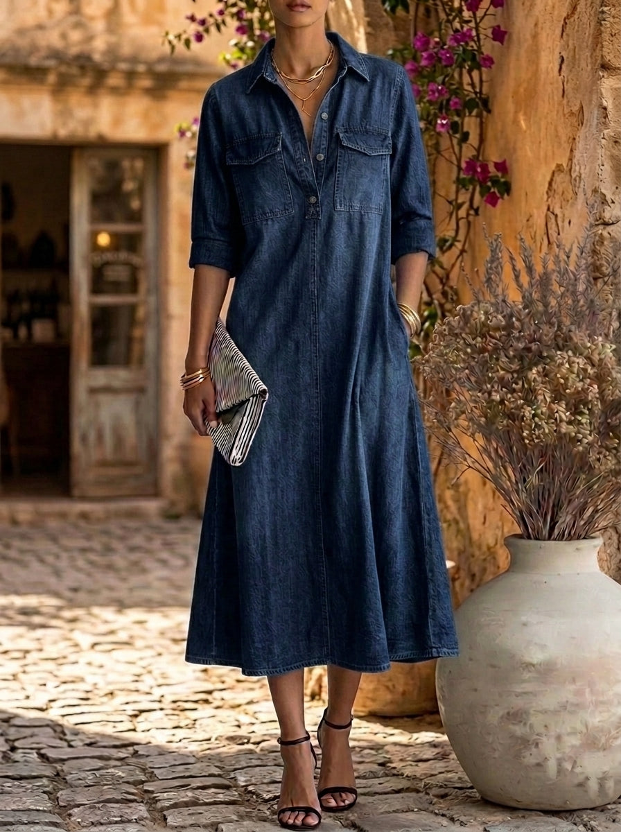 HOT SALE🌸 Women’s Casual Pockets Button Denim Dress