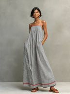 Striped Maxi Dress With Red Piping