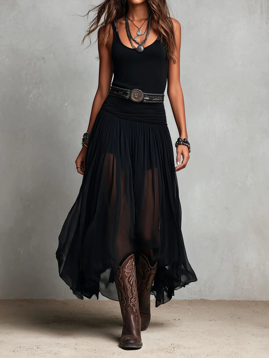 Black Sleeveless Tank Top With Tulle Skirt