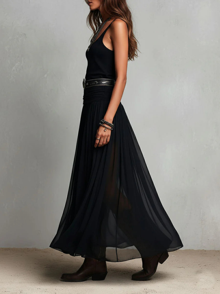 Black Sleeveless Tank Top With Tulle Skirt
