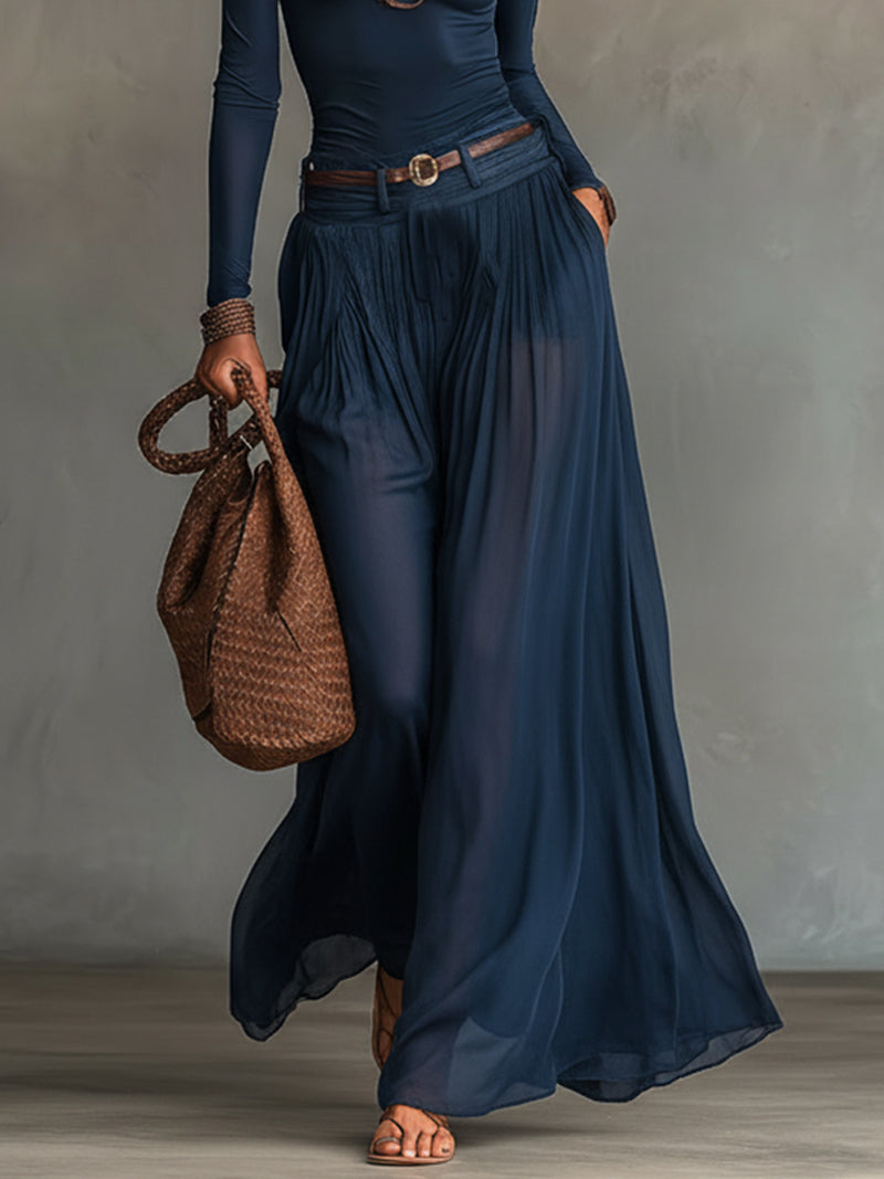 Navy One-Shoulder Chiffon Skirt Set