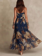 Navy Floral Chiffon Strap Dress