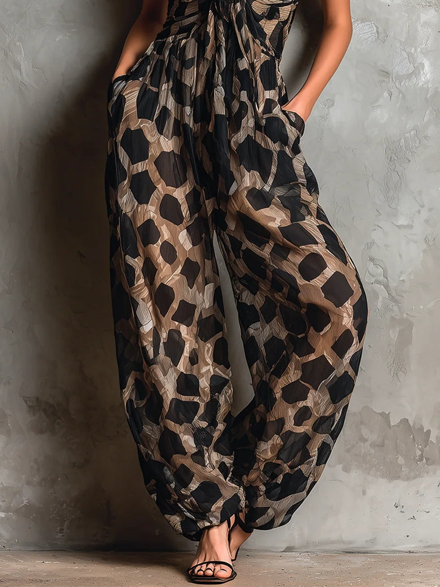 Animal Print Chiffon Jumpsuit