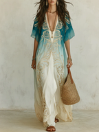 Aqua Ombré Kaftan Maxi Dress
