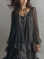 Sheer Layered Ruffle Maxi Dress
