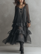 Sheer Layered Ruffle Maxi Dress