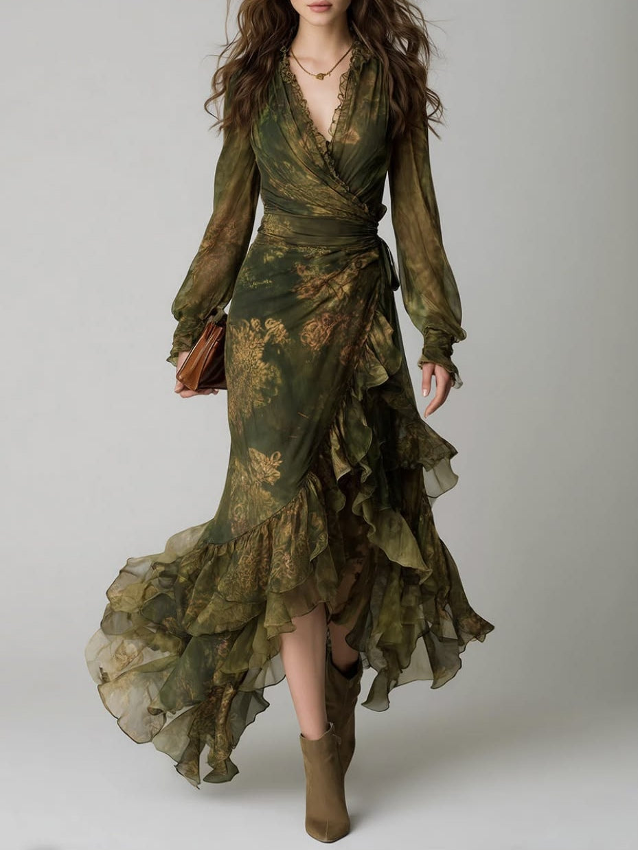 Floral Ruffle Chiffon Maxi Dress