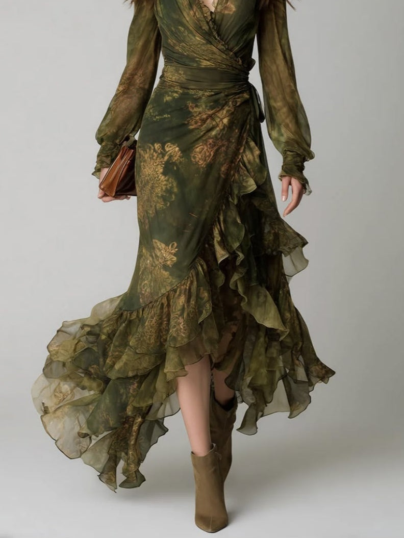 Floral Ruffle Chiffon Maxi Dress