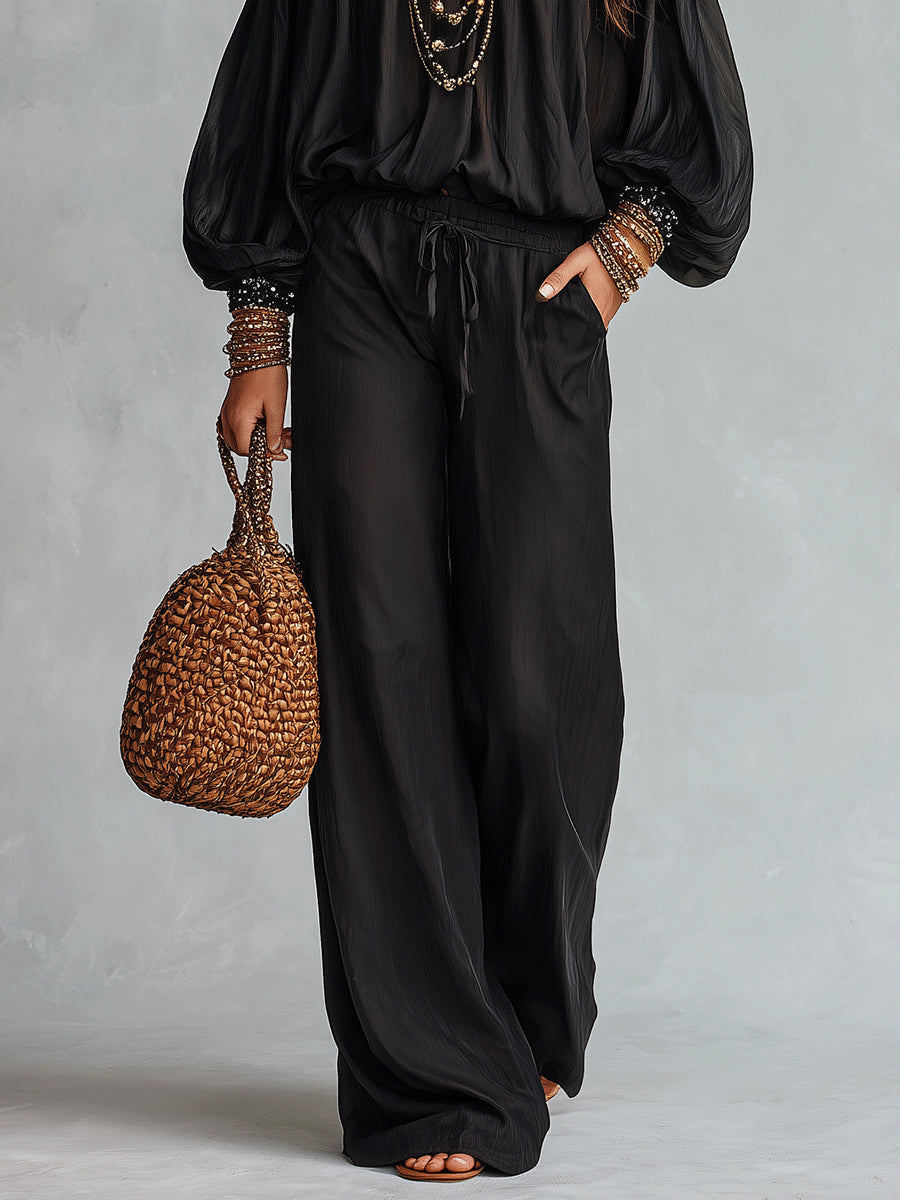 Sequined Off-Shoulder Pants Set
