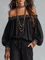 Sequined Off-Shoulder Pants Set