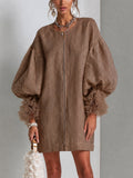 Zip Front Balloon Mini Dress