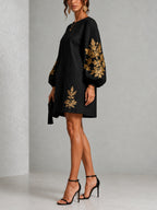 Ornate Motif Lantern Mini Dress