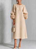 Floral Cuff Button Midi Dress