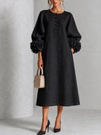 Floral Cuff Button Midi Dress