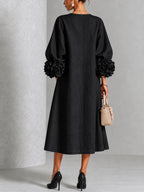 Floral Cuff Button Midi Dress
