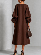 Floral Cuff Button Midi Dress