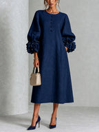 Floral Cuff Button Midi Dress