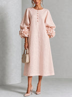 Floral Cuff Button Midi Dress
