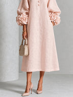 Floral Cuff Button Midi Dress