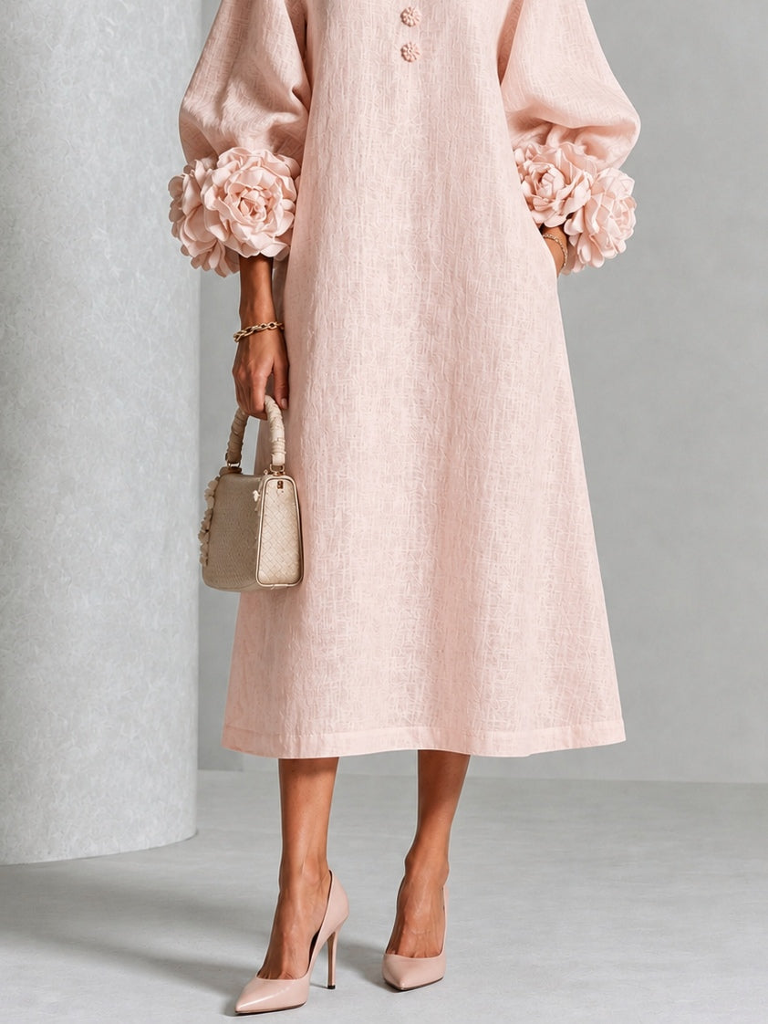 Floral Cuff Button Midi Dress