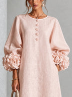 Floral Cuff Button Midi Dress