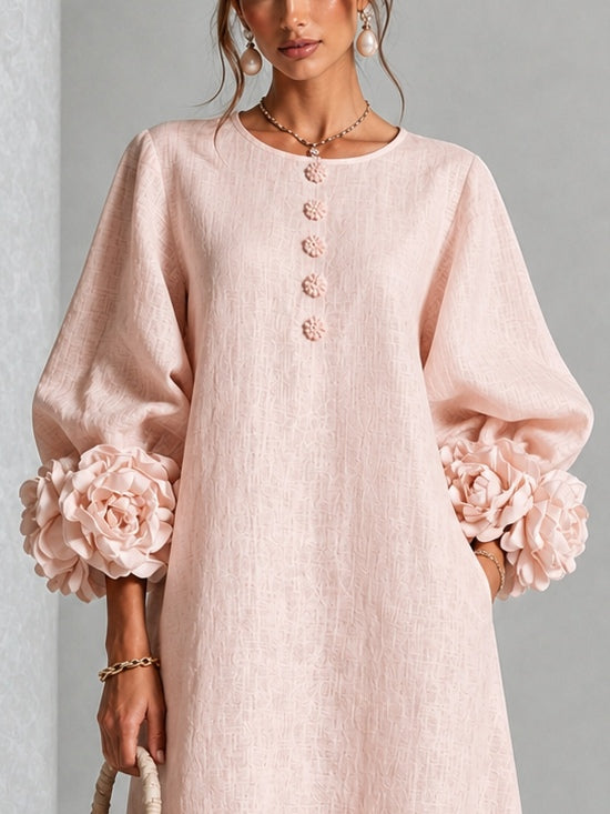 Floral Cuff Button Midi Dress