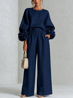 Sculptural Floral Cuff Pants Set